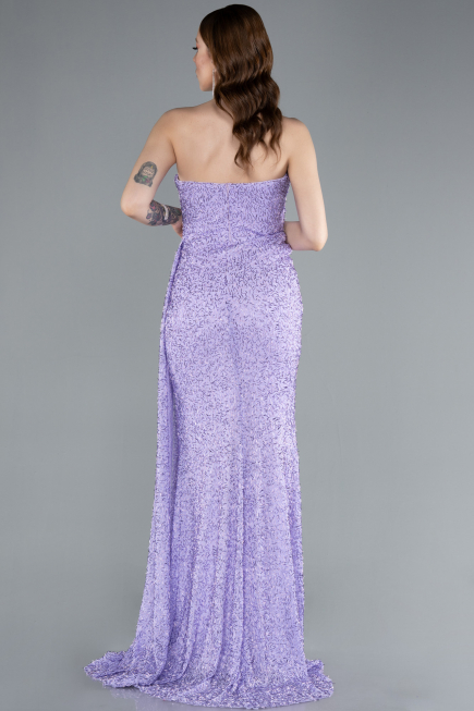 Abendkleid Lang Perlenbesetzt Lila ABU4871