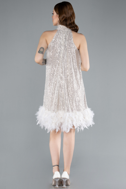 Abendkleid Kurz Beige ABU4876