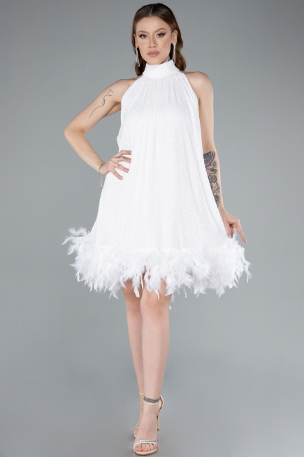 Abendkleid Kurz Weiß ABU4876