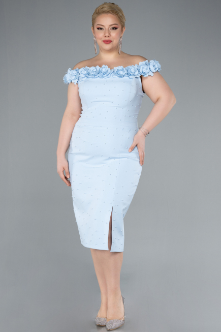 Partykleid in Übergröße Midi Eisblau ABK2318