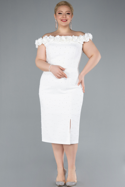 Partykleid in Übergröße Midi Weiß ABK2318