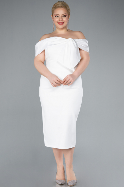 Partykleid in Übergröße Midi Weiß ABK2321