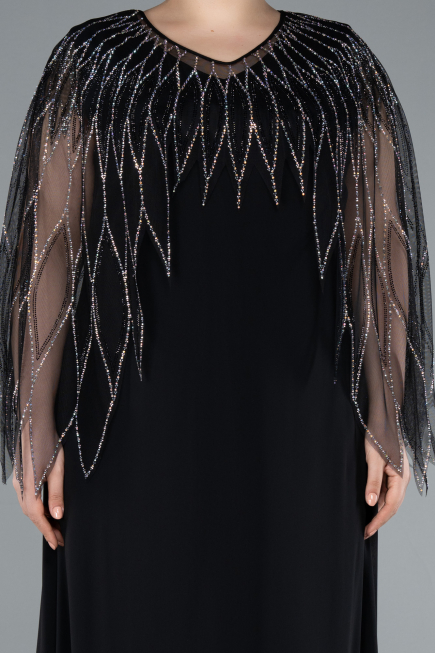 Abendkleid in Übergröße Lang Chiffon Schwarz ABU4888