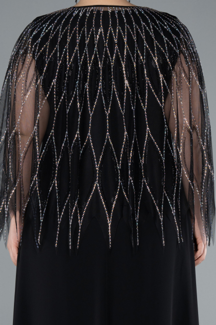 Abendkleid in Übergröße Lang Chiffon Schwarz ABU4888