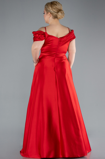 Kleider in Großen Größen Lang Satin Rot ABU4869