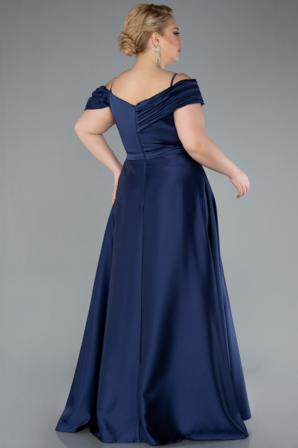 Kleider in Großen Größen Lang Satin Marineblau ABU4869