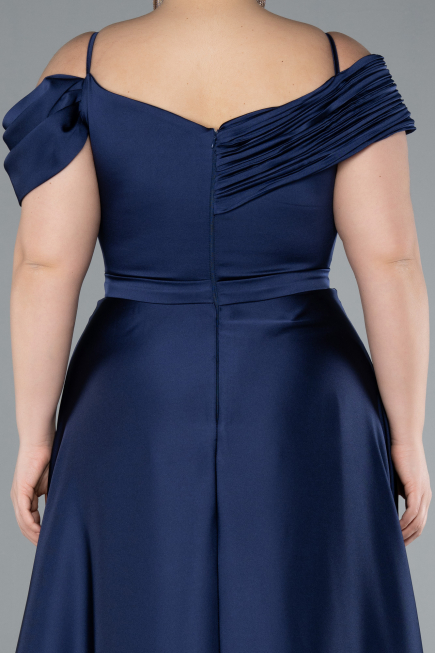 Kleider in Großen Größen Lang Satin Marineblau ABU4869