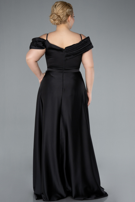 Kleider in Großen Größen Lang Satin Schwarz ABU4869