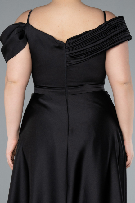 Kleider in Großen Größen Lang Satin Schwarz ABU4869