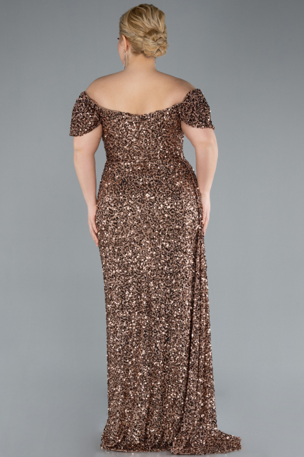 Abendkleid in Übergröße Lang Schuppig Kupfer ABU4863
