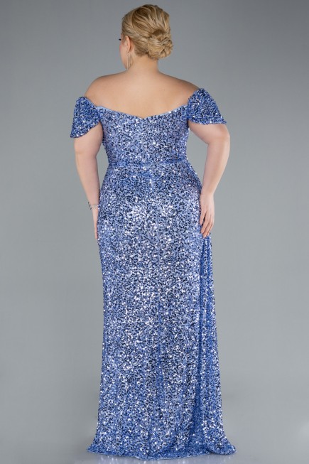 Abendkleid in Übergröße Lang Schuppig Indigo ABU4863