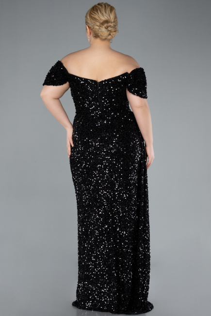 Abendkleid in Übergröße Lang Schuppig Schwarz ABU4863