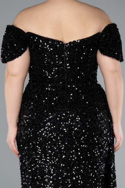 Abendkleid in Übergröße Lang Schuppig Schwarz ABU4863