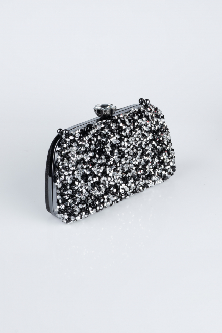 Abendtasche Verputz Schwarz-Silber SH849