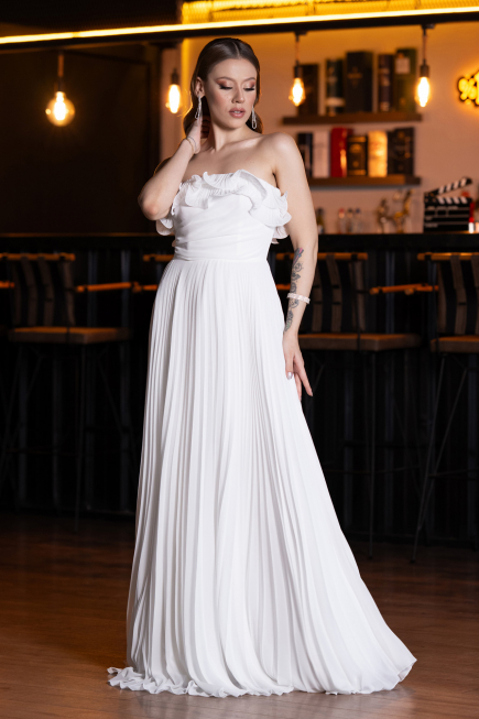 Abschlusskleid Lang Chiffon Weiß ABU4866