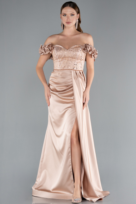Abendkleid Lang Satin Beige ABU4895