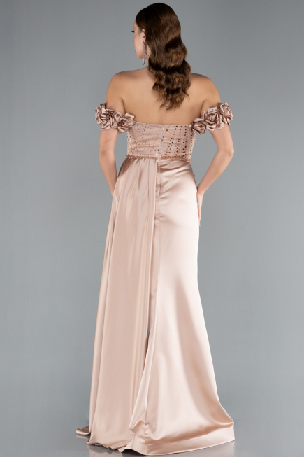 Abendkleid Lang Satin Beige ABU4895