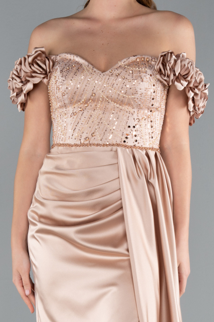 Abendkleid Lang Satin Beige ABU4895