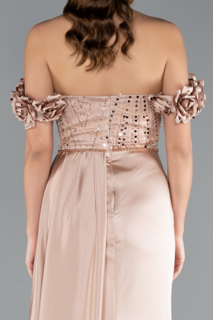 Abendkleid Lang Satin Beige ABU4895