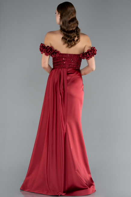 Abendkleid Lang Satin Weinrot ABU4895