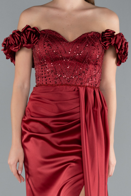 Abendkleid Lang Satin Weinrot ABU4895