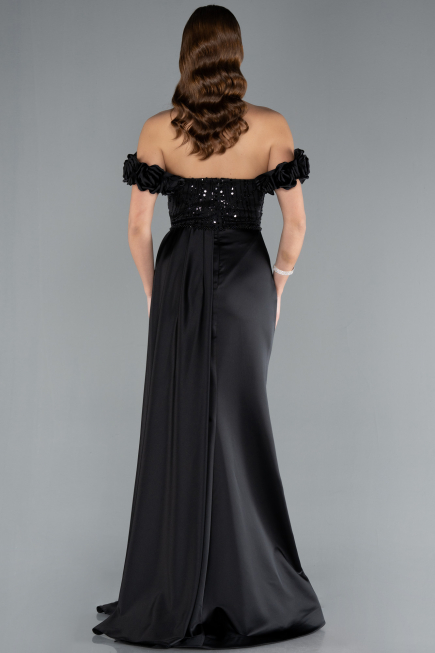 Abendkleid Lang Satin Schwarz ABU4895