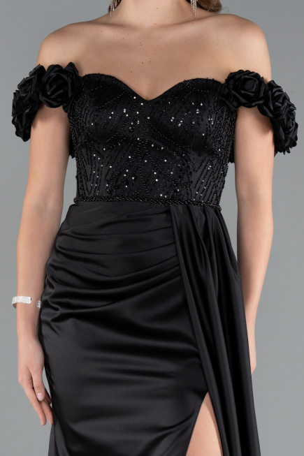 Abendkleid Lang Satin Schwarz ABU4895