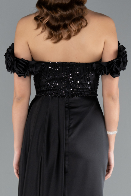 Abendkleid Lang Satin Schwarz ABU4895