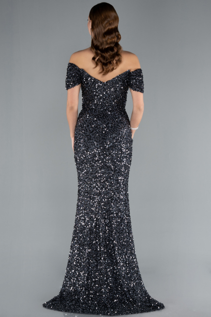 Abendkleid im Meerjungfrau-Stil Lang Schuppig Anthrazit ABU4906