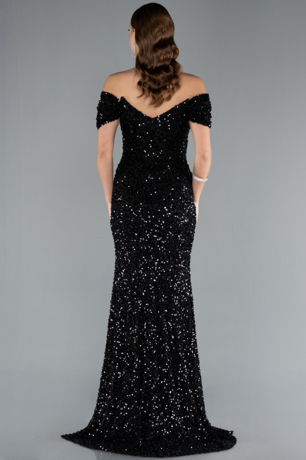 Abendkleid im Meerjungfrau-Stil Lang Schuppig Schwarz ABU4906