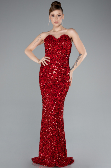 Abendkleid Lang Schuppig Rot ABU4910