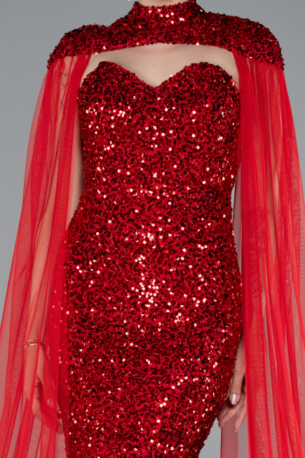 Abendkleid Lang Schuppig Rot ABU4910
