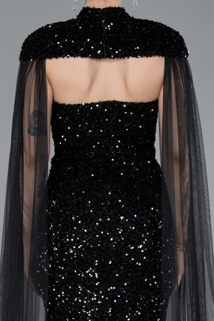 Abendkleid Lang Schuppig Schwarz ABU4910