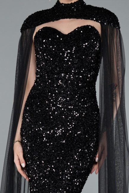 Abendkleid Lang Schuppig Schwarz ABU4910
