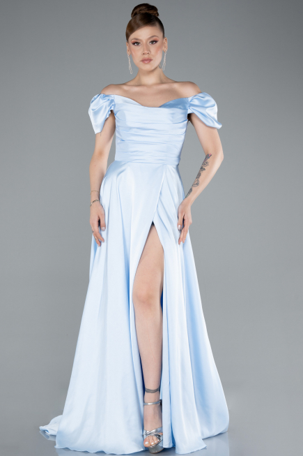 Eisblau Abschlusskleid Satin Lang ABU4508