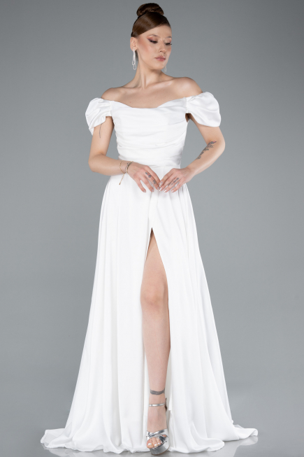 Weiß Abschlusskleid Satin Lang ABU4508