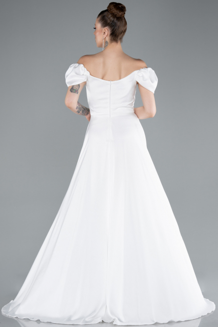 Weiß Abschlusskleid Satin Lang ABU4508