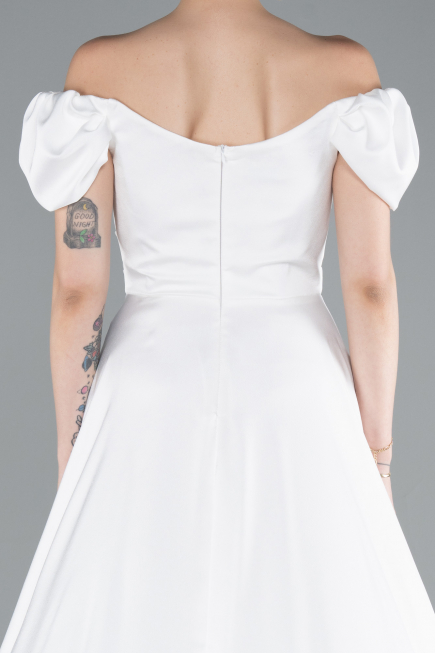 Weiß Abschlusskleid Satin Lang ABU4508