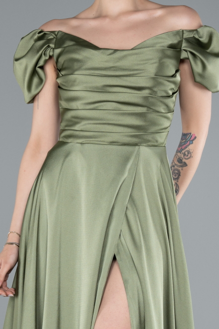 Abschlusskleid Lang Satin Khaki ABU4508