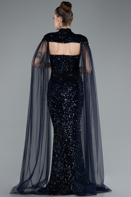 Abendkleid Lang Schuppig Marineblau ABU4910