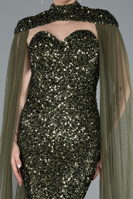 Abendkleid Lang Schuppig Khaki ABU4910