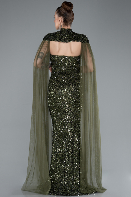 Abendkleid Lang Schuppig Khaki ABU4910