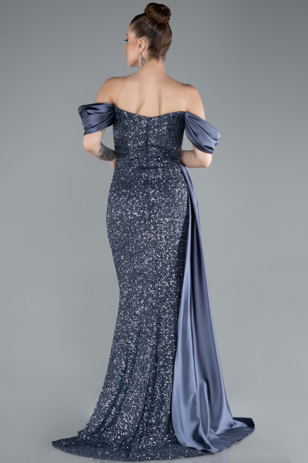 Grau-Indigo Abendkleid Schuppig Lang ABU4085