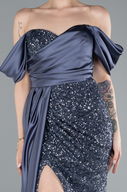 Grau-Indigo Abendkleid Schuppig Lang ABU4085