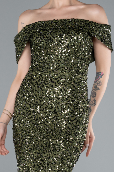 Khaki Abendkleid İm Meerjungfrau-Stil Schuppig Lang ABU4778