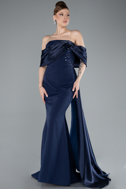 Abendkleid im Meerjungfrau-Stil Lang Marineblau ABU4920