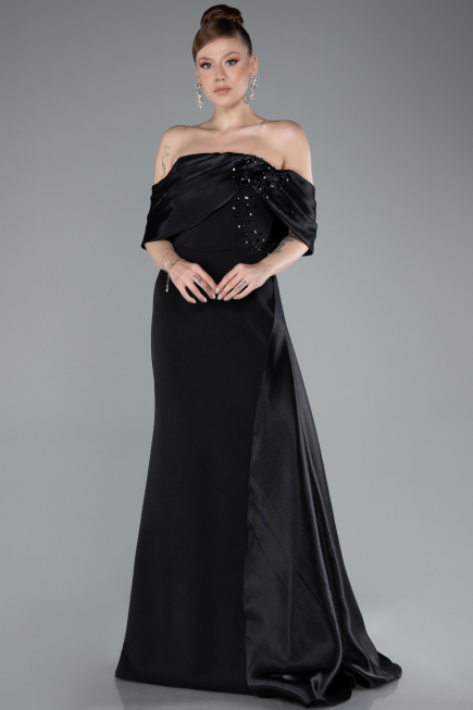 Abendkleid im Meerjungfrau-Stil Lang Schwarz ABU4920