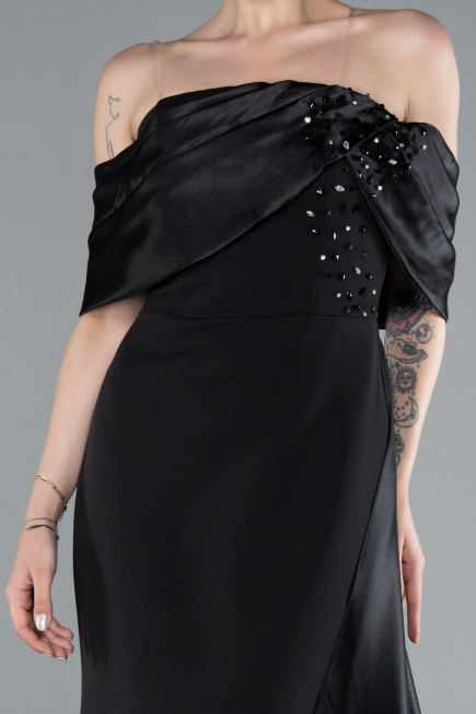 Abendkleid im Meerjungfrau-Stil Lang Schwarz ABU4920
