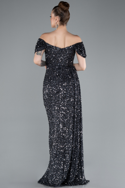 Anthrazit Abendkleid Schuppig Lang ABU4843