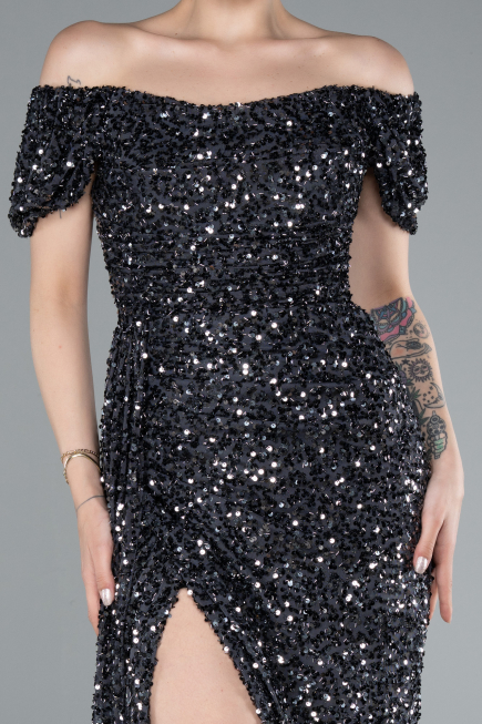 Anthrazit Abendkleid Schuppig Lang ABU4843